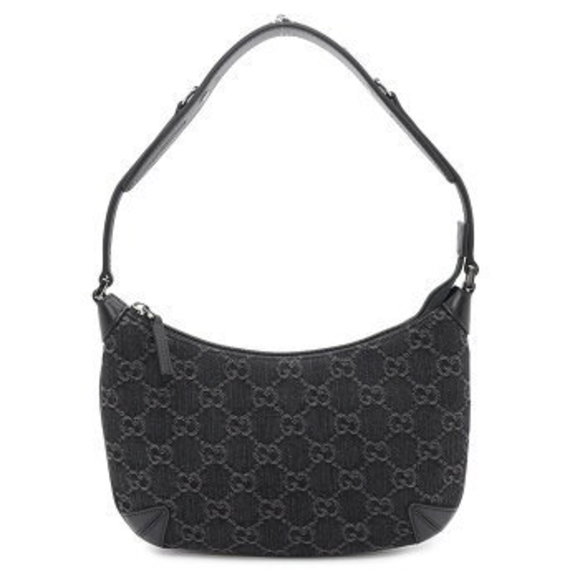 Gucci Horsebit Shoulder Bag GG Denim Black s - Picture 1 of 8